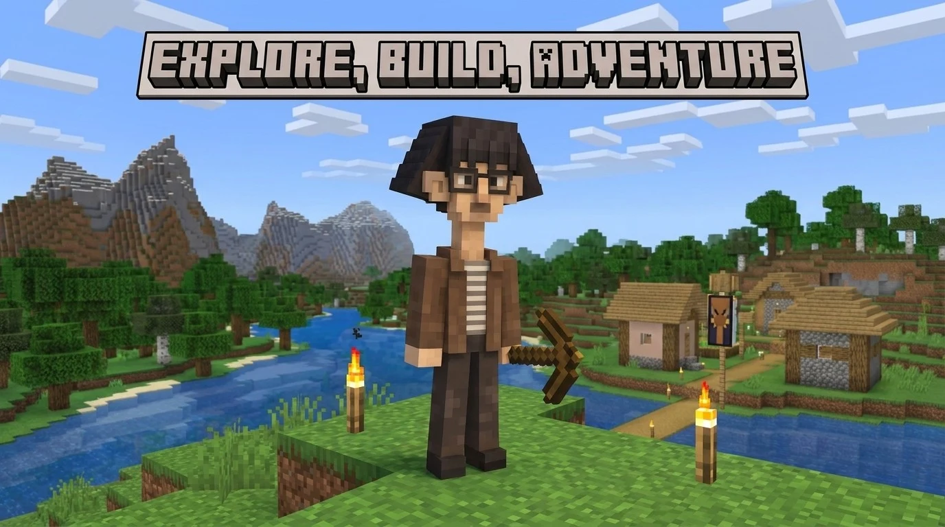 Frank as a blocky character standing on a grass block in a voxel world
